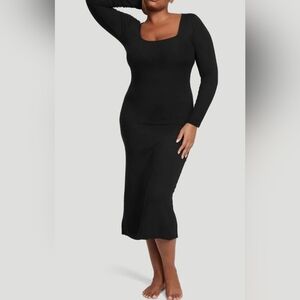 NWT XXL or 2X Victoria's Secret Black Ribbed Modal Long-Sleeve Slip Dress